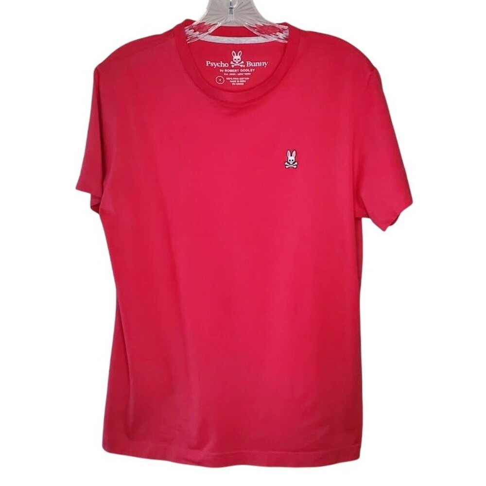Psycho Bunny Men's Hot Pink Pima Cotton T-Shirt w/ Embroidered Bunny Logo 4/SM